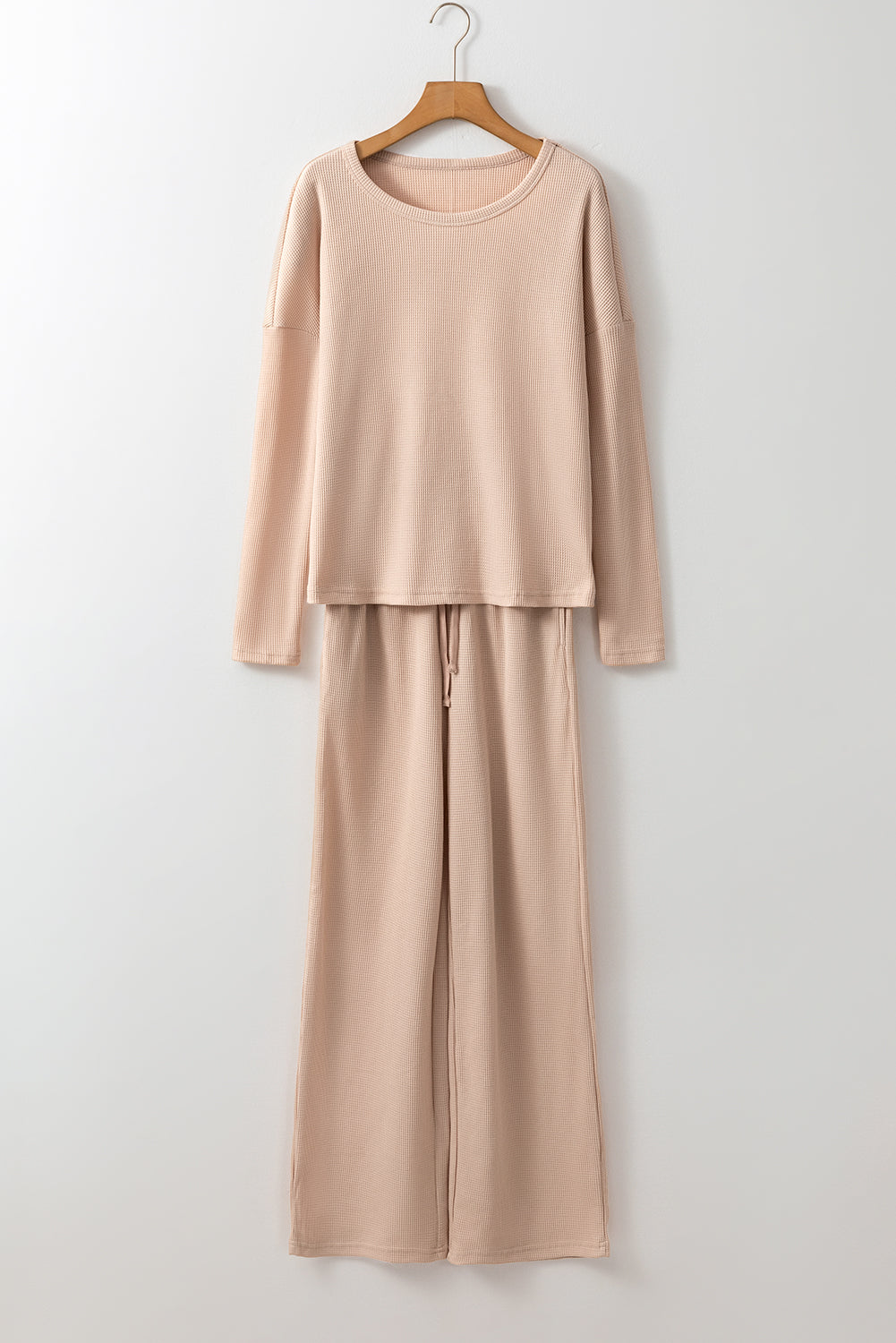 Parchment Textured Long Sleeve T Shirt and Pants Lounge Set-Chaelisa's New Jammies