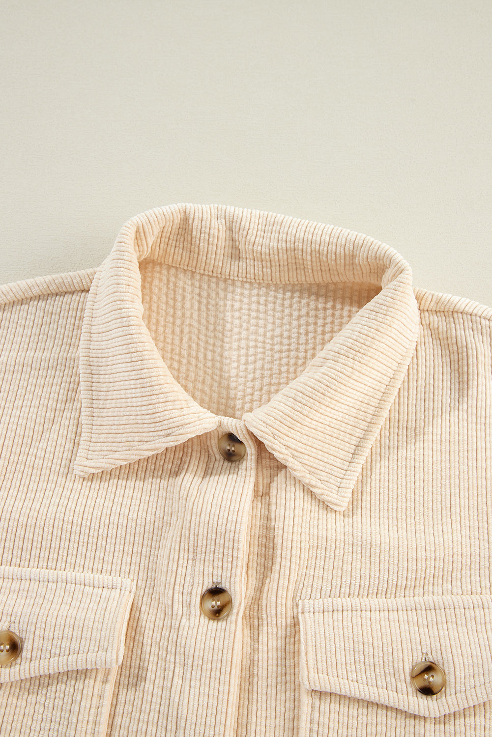Oatmeal Corduroy Flap Pocket Button Up Shacket-Chaelisa's New Jammies