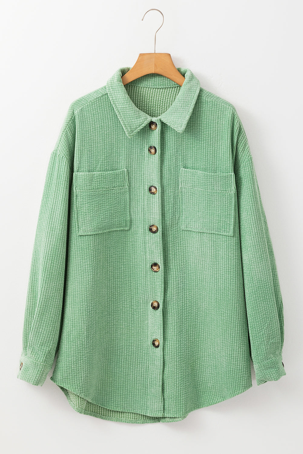 Mist Green Patched Pocket Button Up Corduroy Shacket-Chaelisa's New Jammies