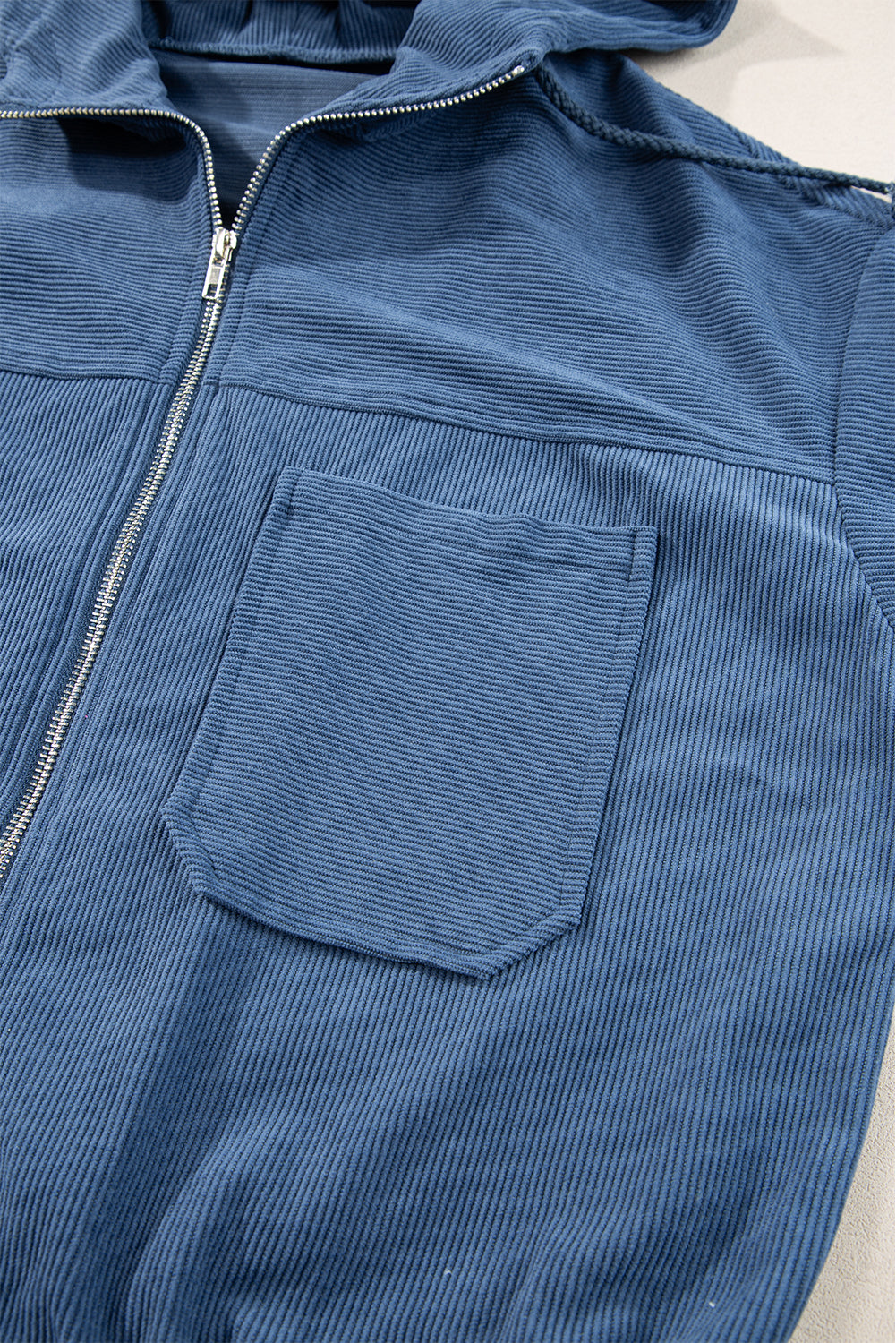 Real Teal Corduroy Drawstring Hooded Pocket Zip Up Jacket-Chaelisa's New Jammies