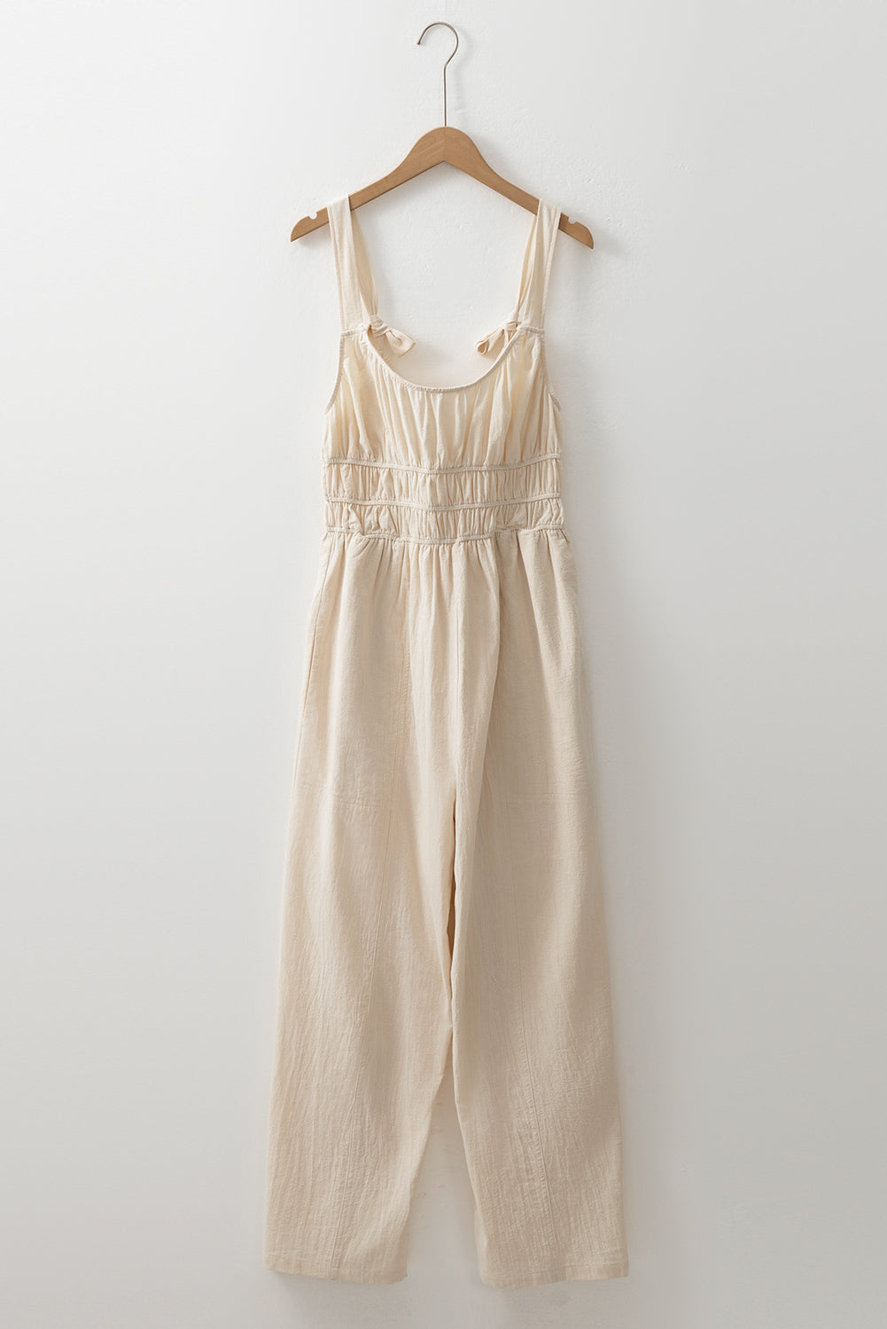 Beige Ruched High Waist Sleeveless Wide Leg Jumpsuit-Chaelisa's New Jammies