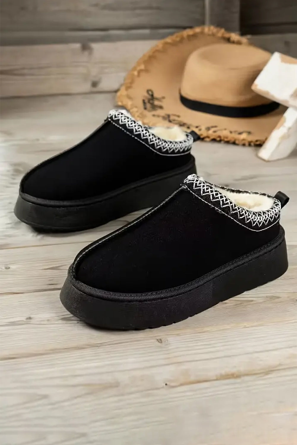Black Contrast Print Suede Plush Lined Snow Boots-Chaelisa's New Jammies