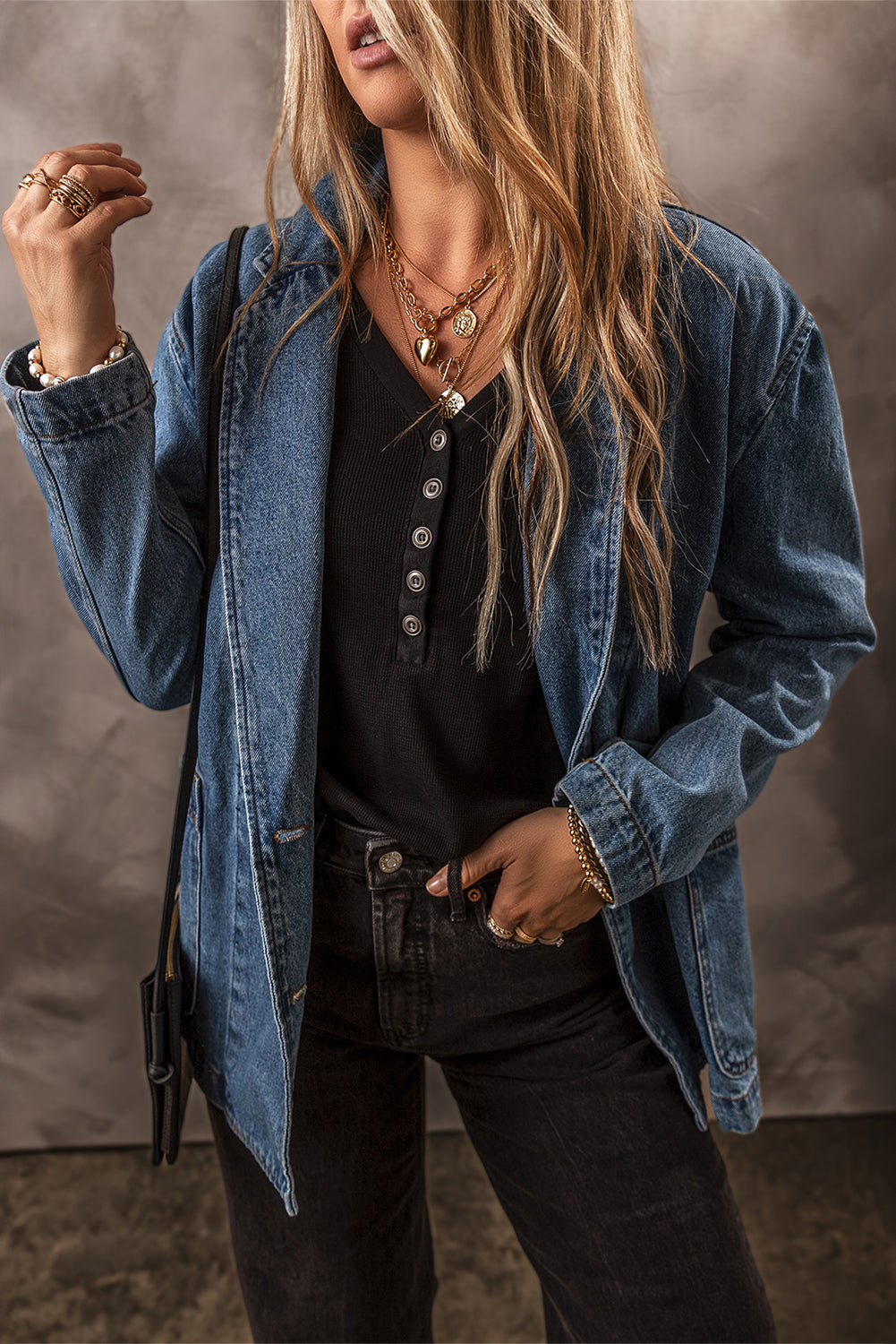 Sail Blue Side Pockets Lapel Collar Denim Jacket-Chaelisa's New Jammies