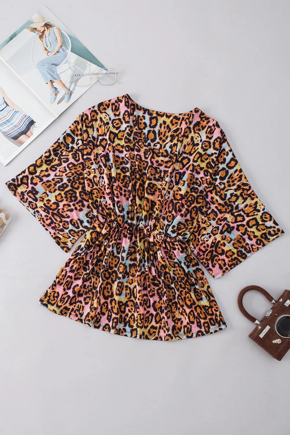 Leopard V-Neck Half Sleeve Blouse-Chaelisa's New Jammies