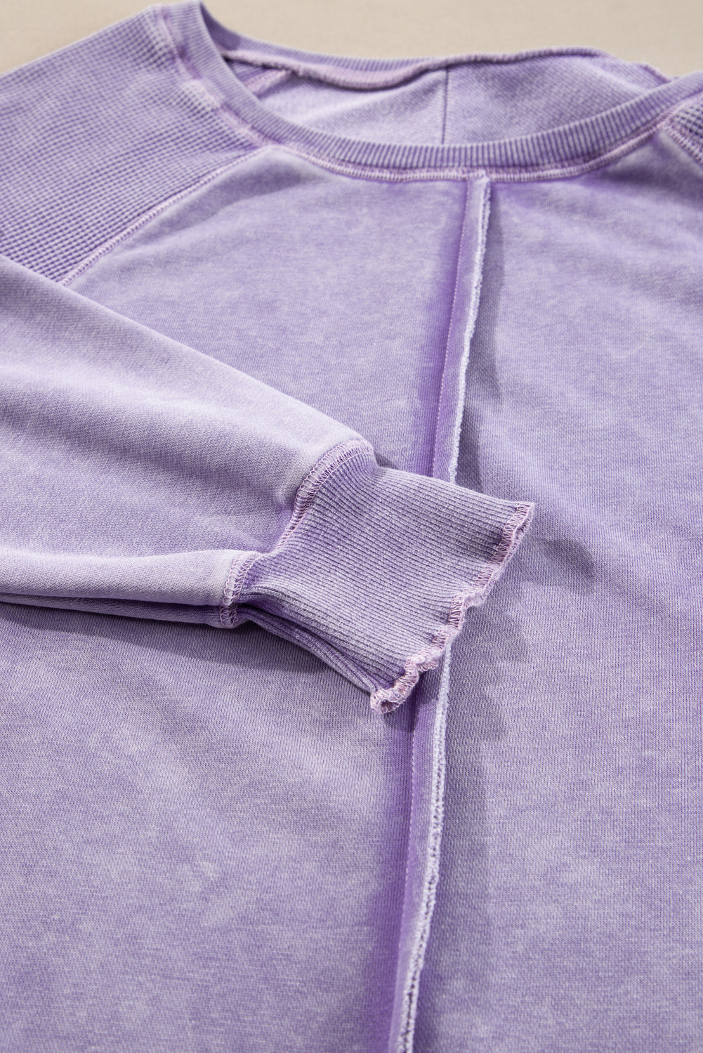 Orchid Petal Solid Waffle Knit Patchwork Raglan Sleeve Sweatshirt-Chaelisa's New Jammies