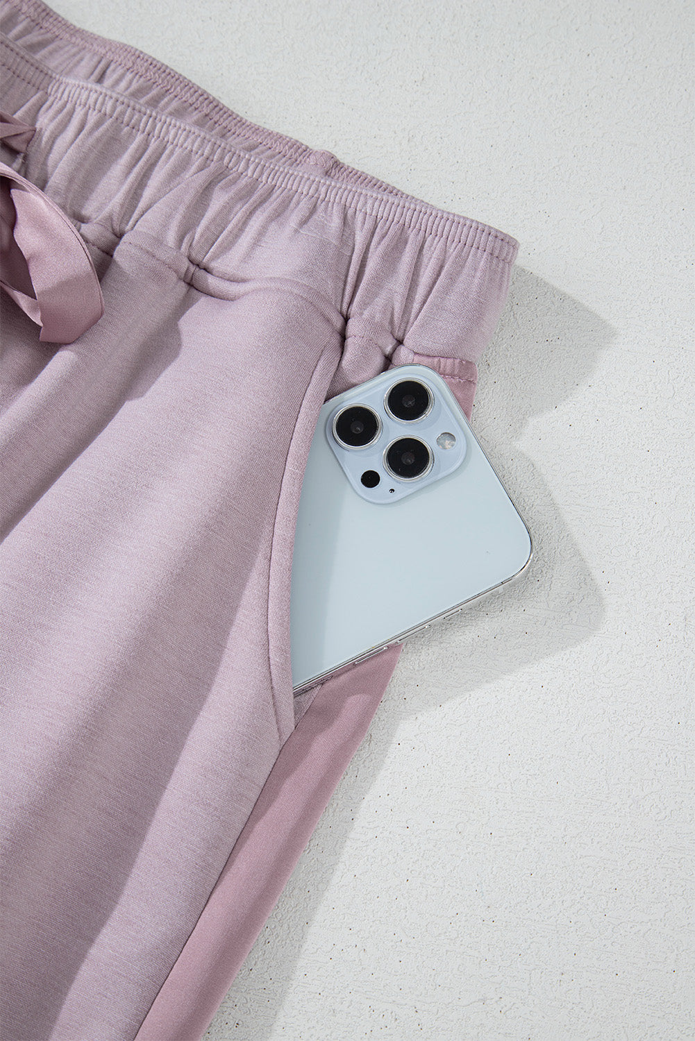 Orchid Petal Drawstring Waist Satin Stripe Patch Straight Leg High Waist Pants-Chaelisa's New Jammies