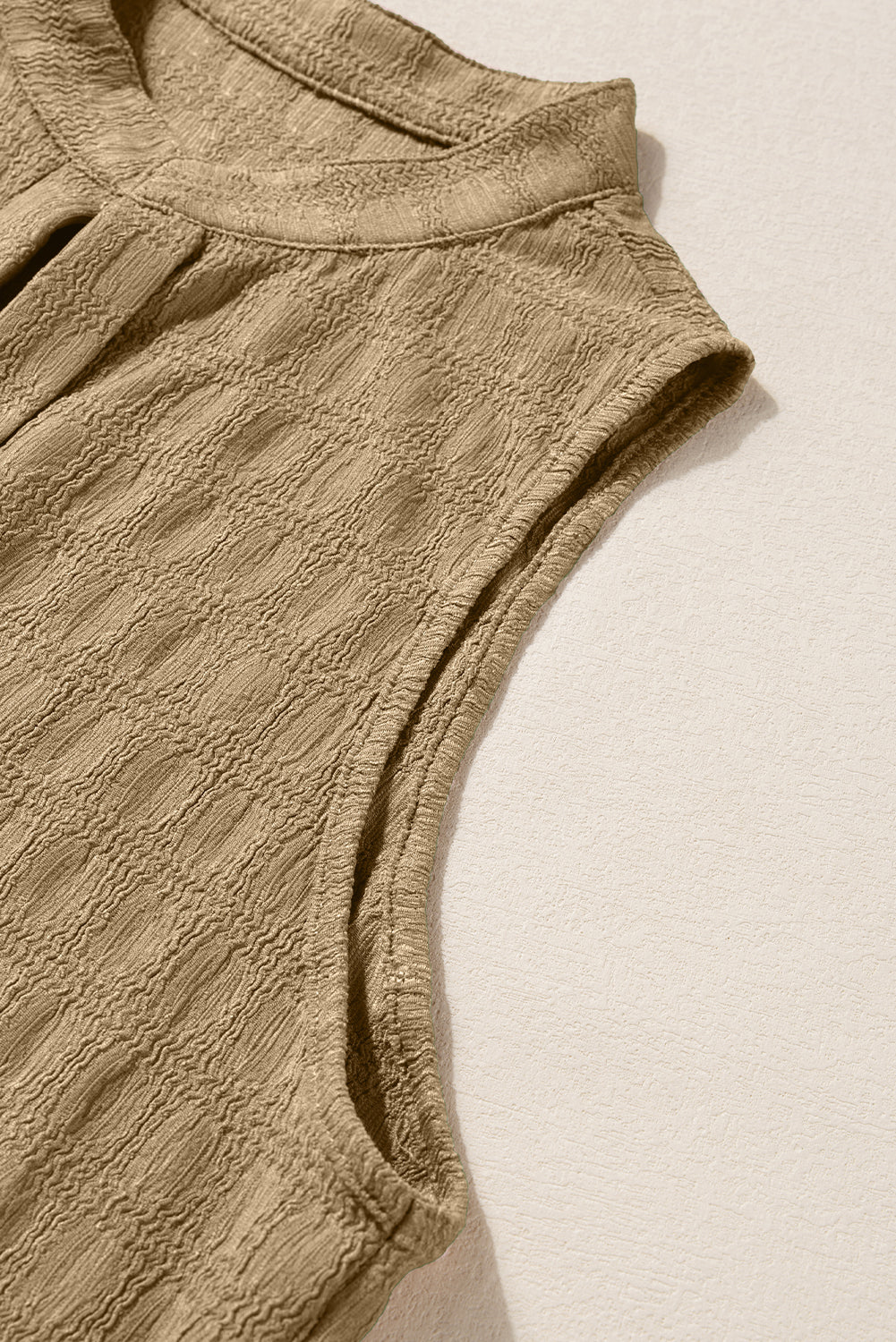 Light French Beige Lattice Textured Split Neck Tank Top-Chaelisa's New Jammies