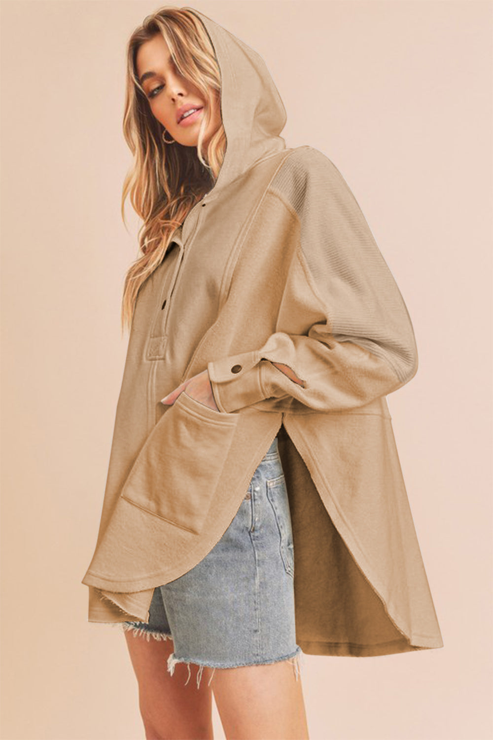 Aemi+Co Slit Half Snap Oversize Hoodie-Chaelisa's New Jammies