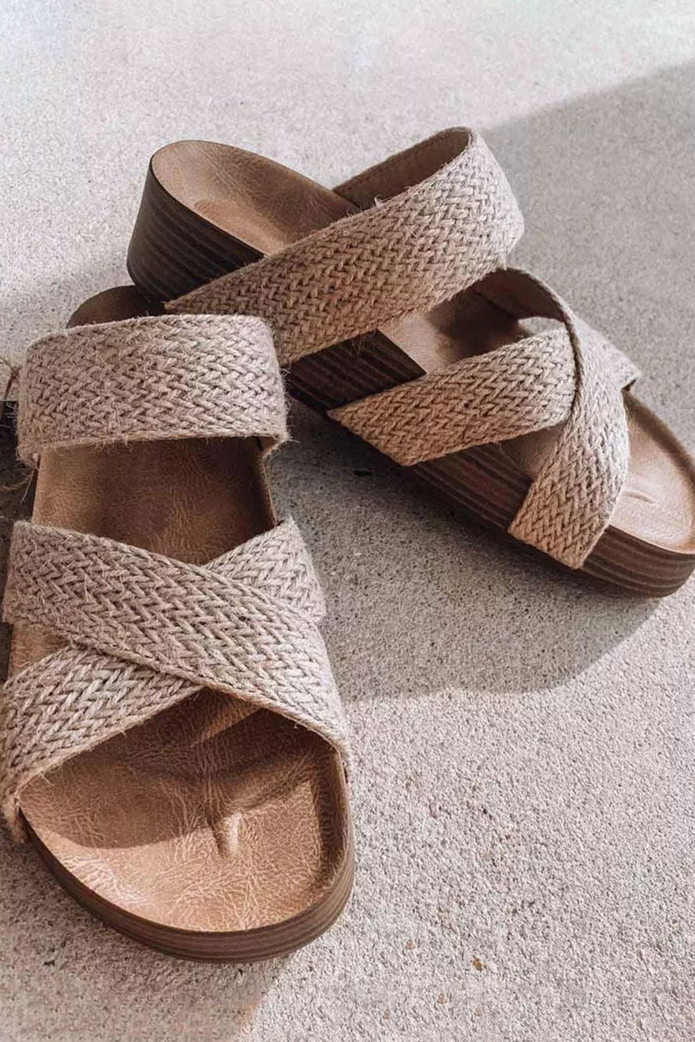 Beige Woven Cross Criss Hollowed Slip-On Slippers-Chaelisa's New Jammies