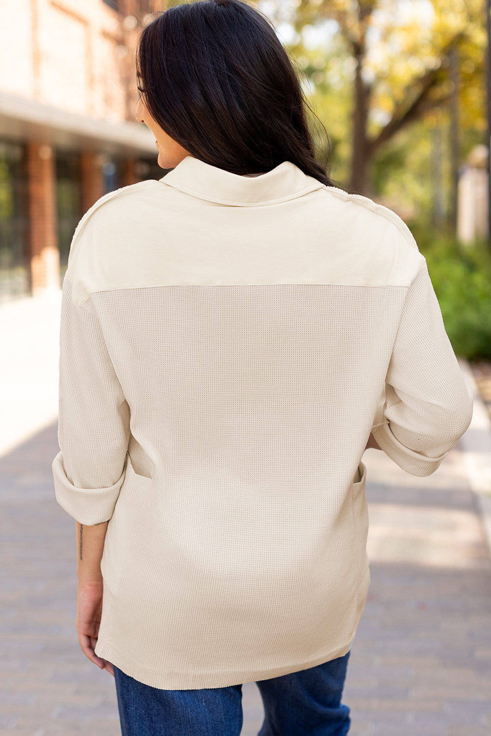 Jet Stream Waffle Long Sleeve Collar Half Button Loose Top-Chaelisa's New Jammies