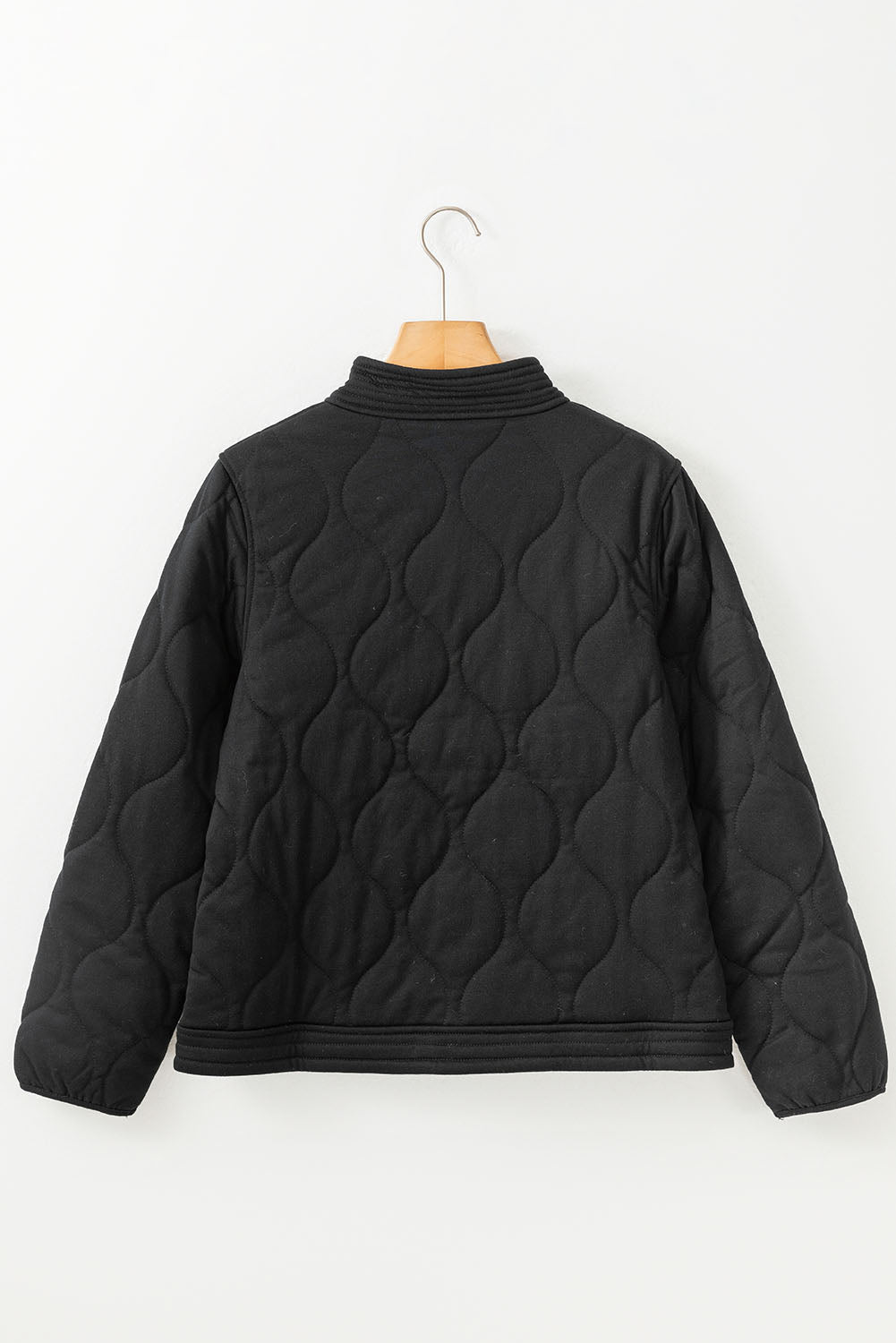 Black Solid Color Quilted Snap Button Jacket-Chaelisa's New Jammies