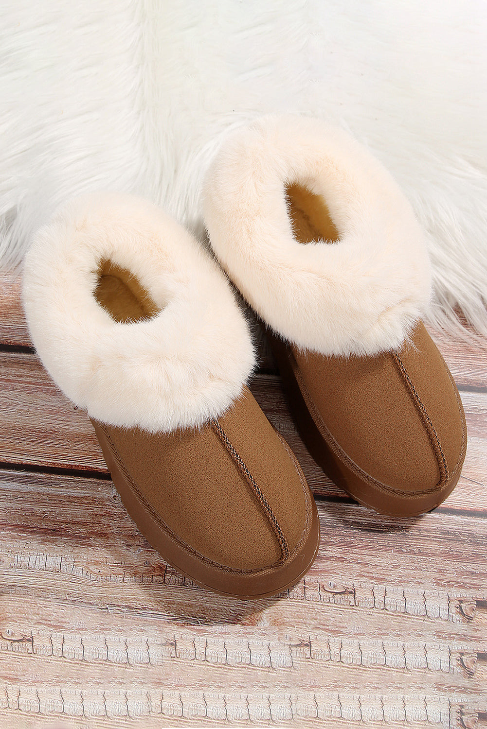 Chestnut Plush Suede Trim Thick Sole Flat Snow Boots-Chaelisa's New Jammies