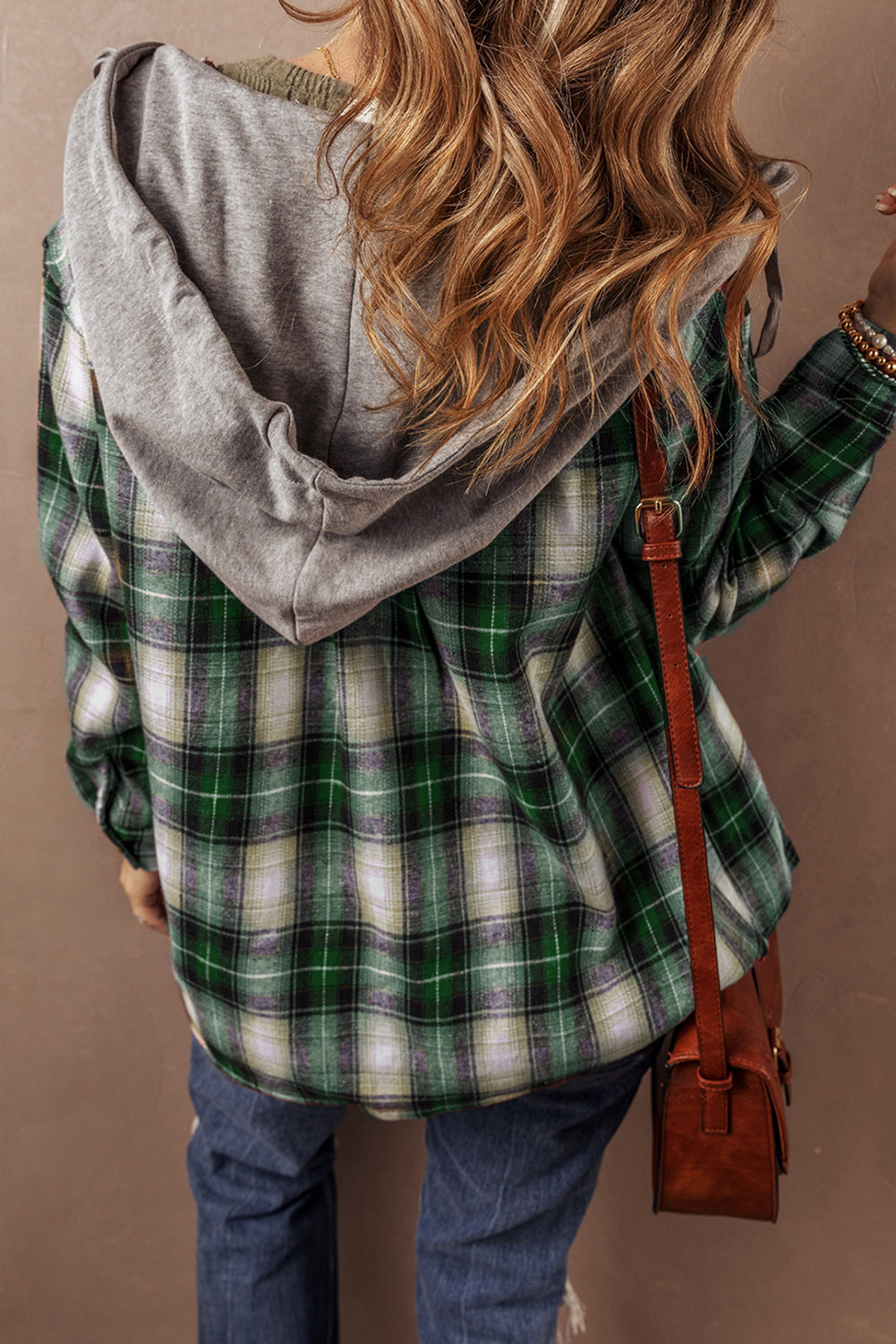 Green Plaid Print Chest Pocket Buttoned Hooded Shacket-Chaelisa's New Jammies