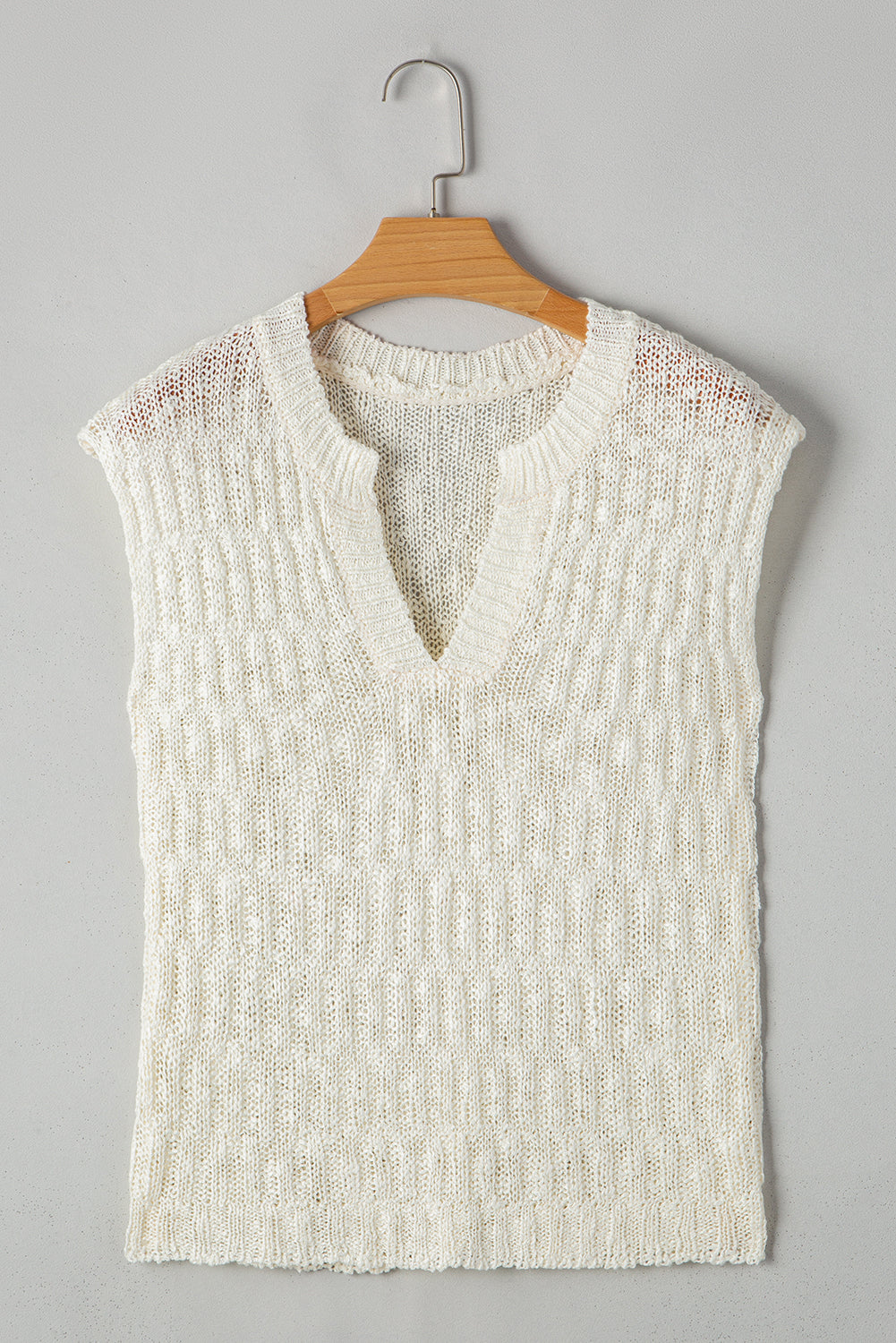 Beige Notched V Neck Short Sleeve Sweater-Chaelisa's New Jammies