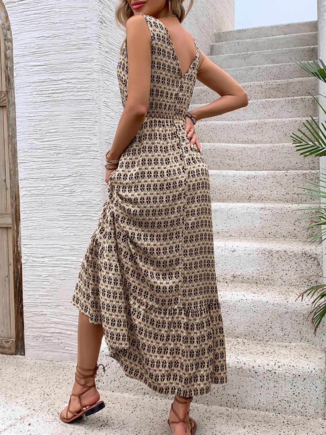 Printed V-Neck Tie Waist Midi Dress-Chaelisa's New Jammies