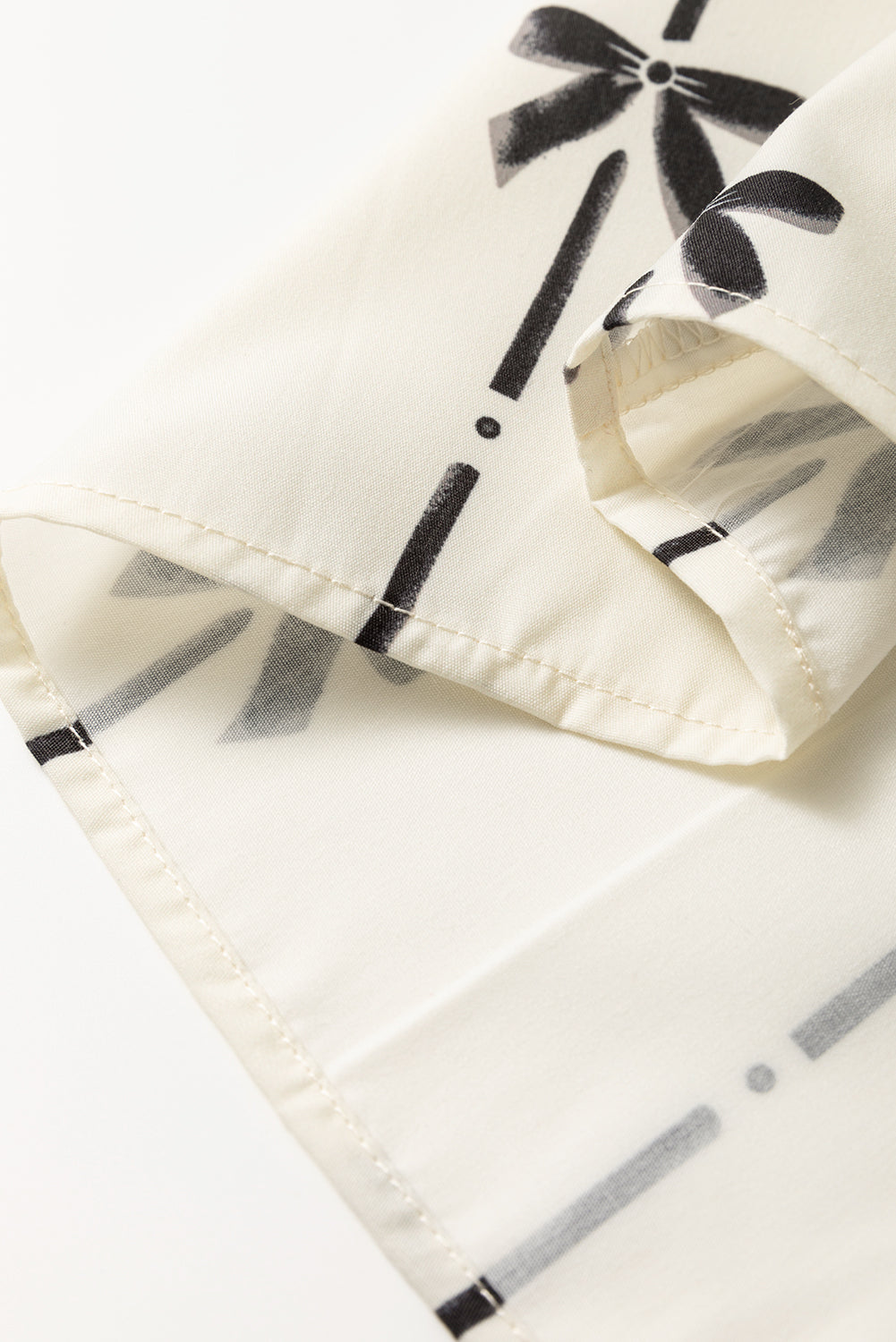 Beige Bow Printed Ruffled Bubble Sleeve Tied Notched V Neck Blouse-Chaelisa's New Jammies