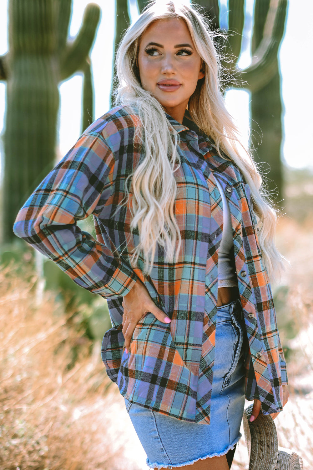 Orange Plaid Print Loose Vintage Shirt-Chaelisa's New Jammies
