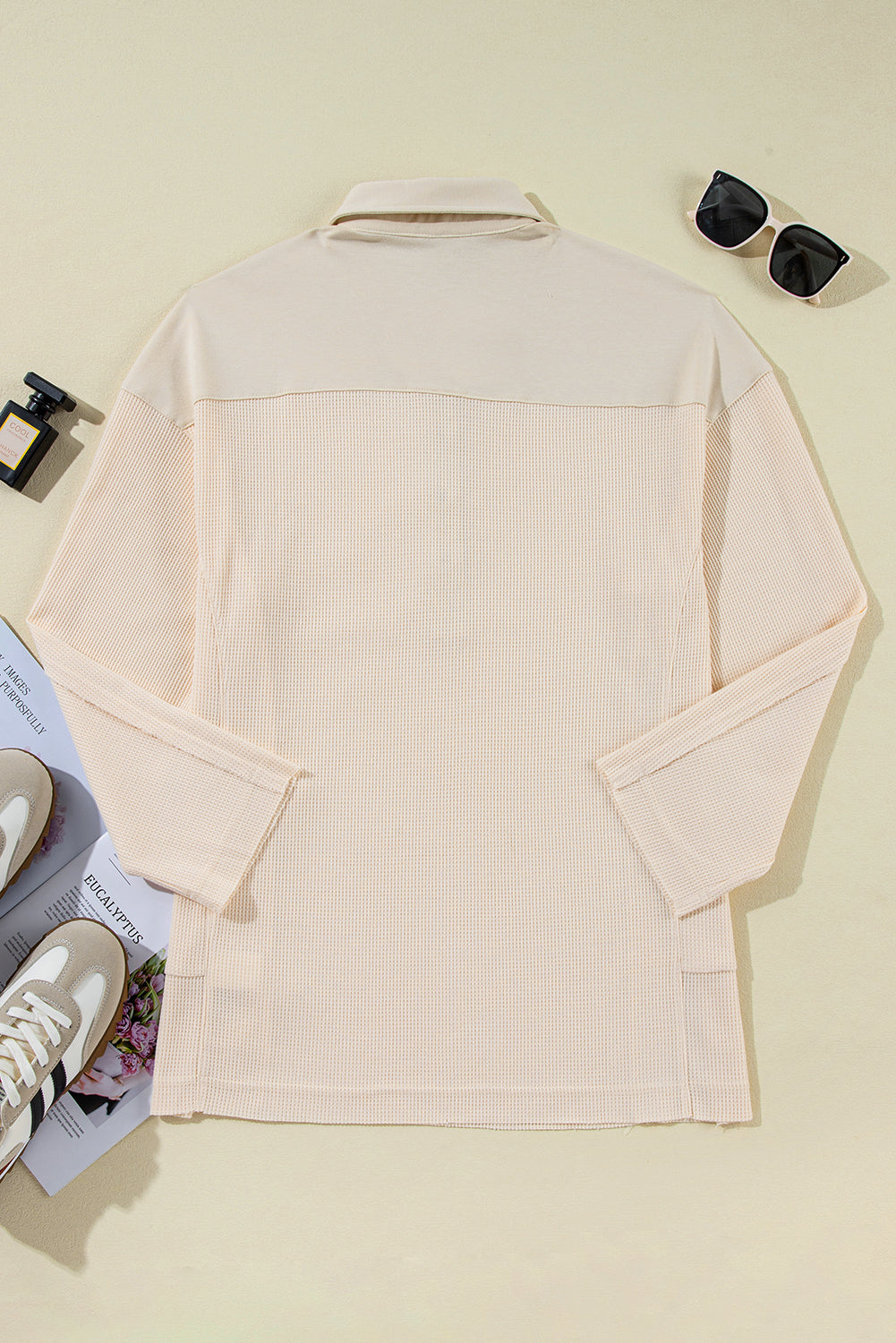 Jet Stream Waffle Long Sleeve Collar Half Button Loose Top-Chaelisa's New Jammies