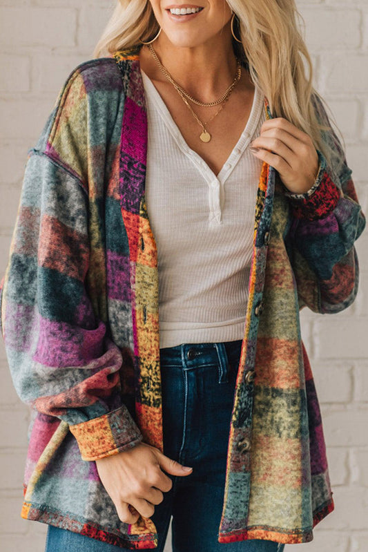Multicolor Brushed Checked Western Buttoned Jacket-Chaelisa's New Jammies