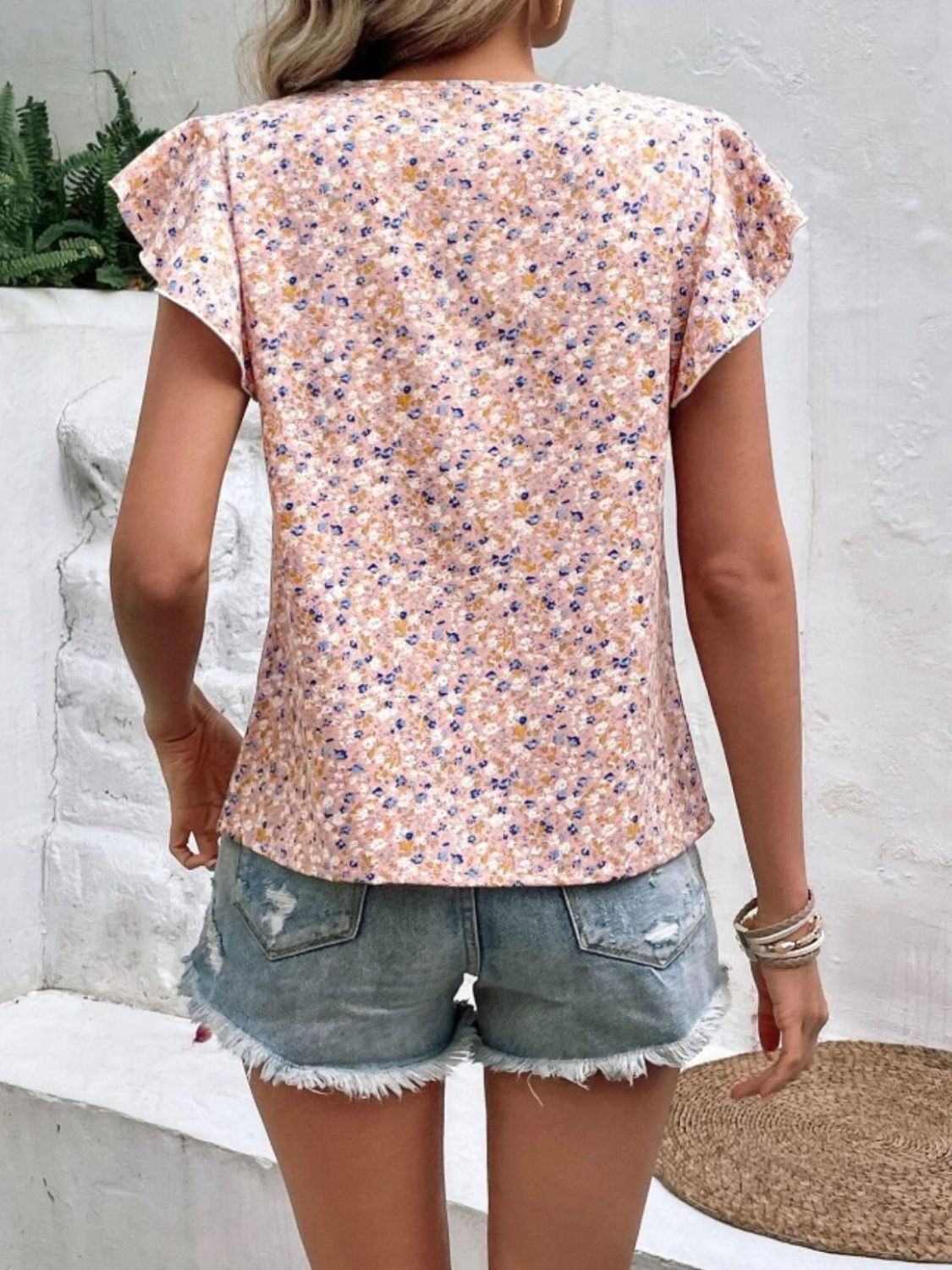 Ditsy Floral Round Neck Cap Sleeve Top-Chaelisa's New Jammies