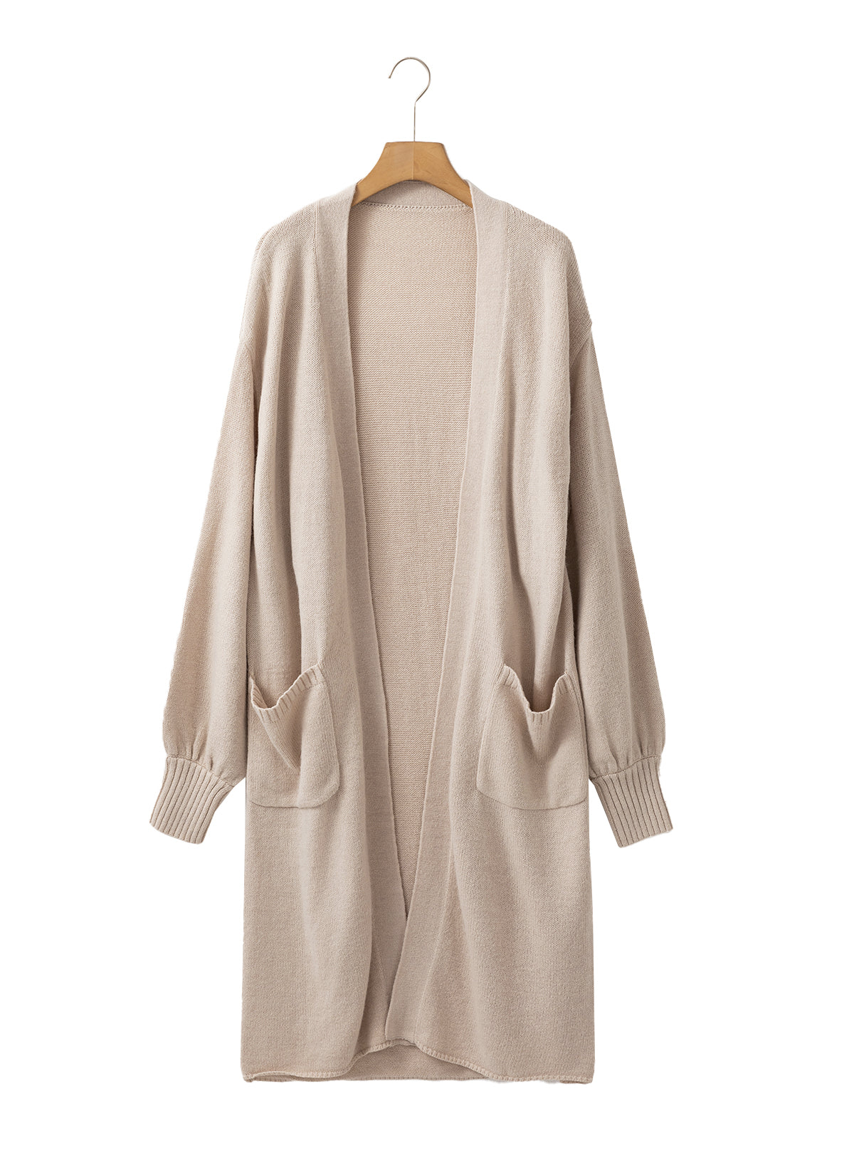 Beige Side Pockets Open Front Long Knitted Cardigan-Chaelisa's New Jammies