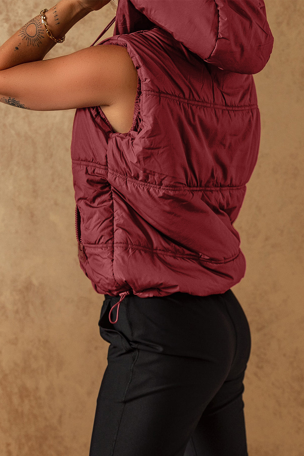 Clay Zip-up Side Pockets Hooded Puffer Vest-Chaelisa's New Jammies