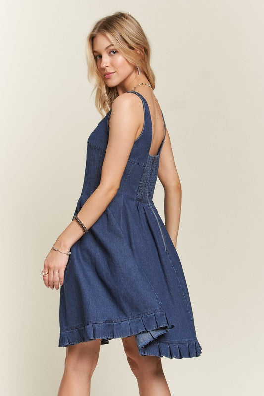 ADORA Smocked Back Square Neck Denim Dress-Chaelisa's New Jammies
