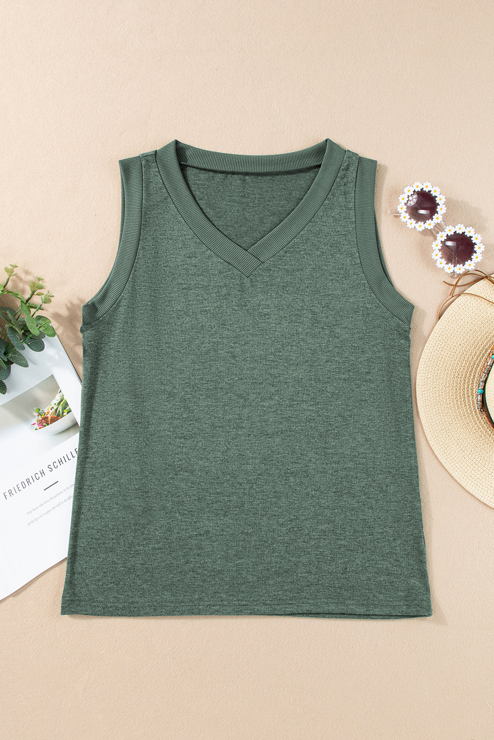 Mist Green Ribbed V Neck Tank-Chaelisa's New Jammies
