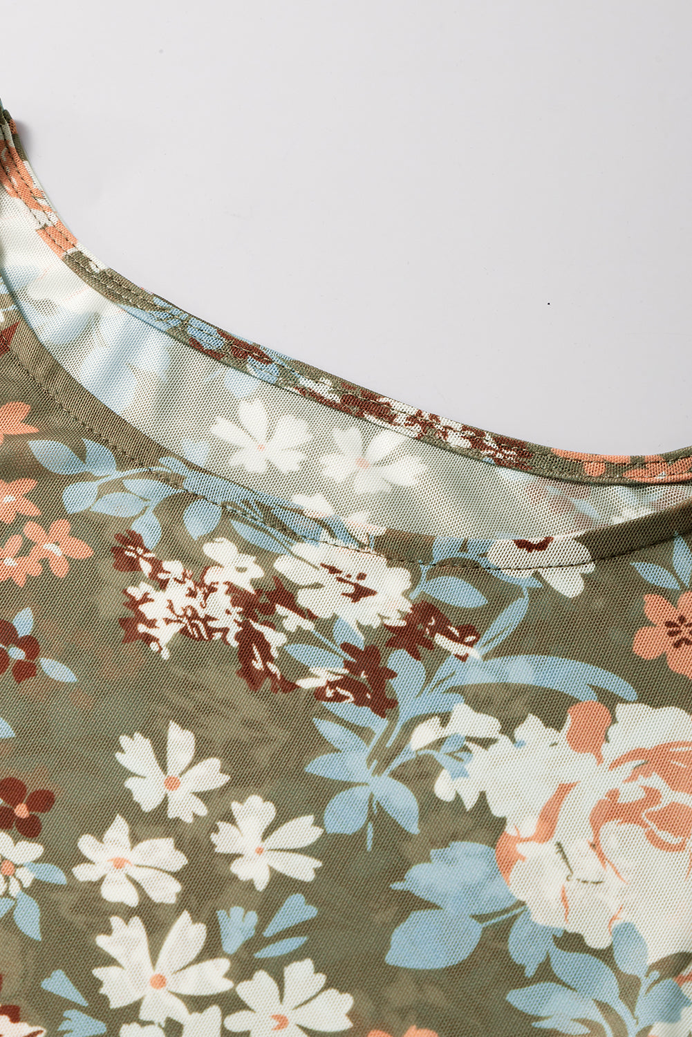 Green Floral Print Mesh Fitted Long Sleeve Top-Chaelisa's New Jammies