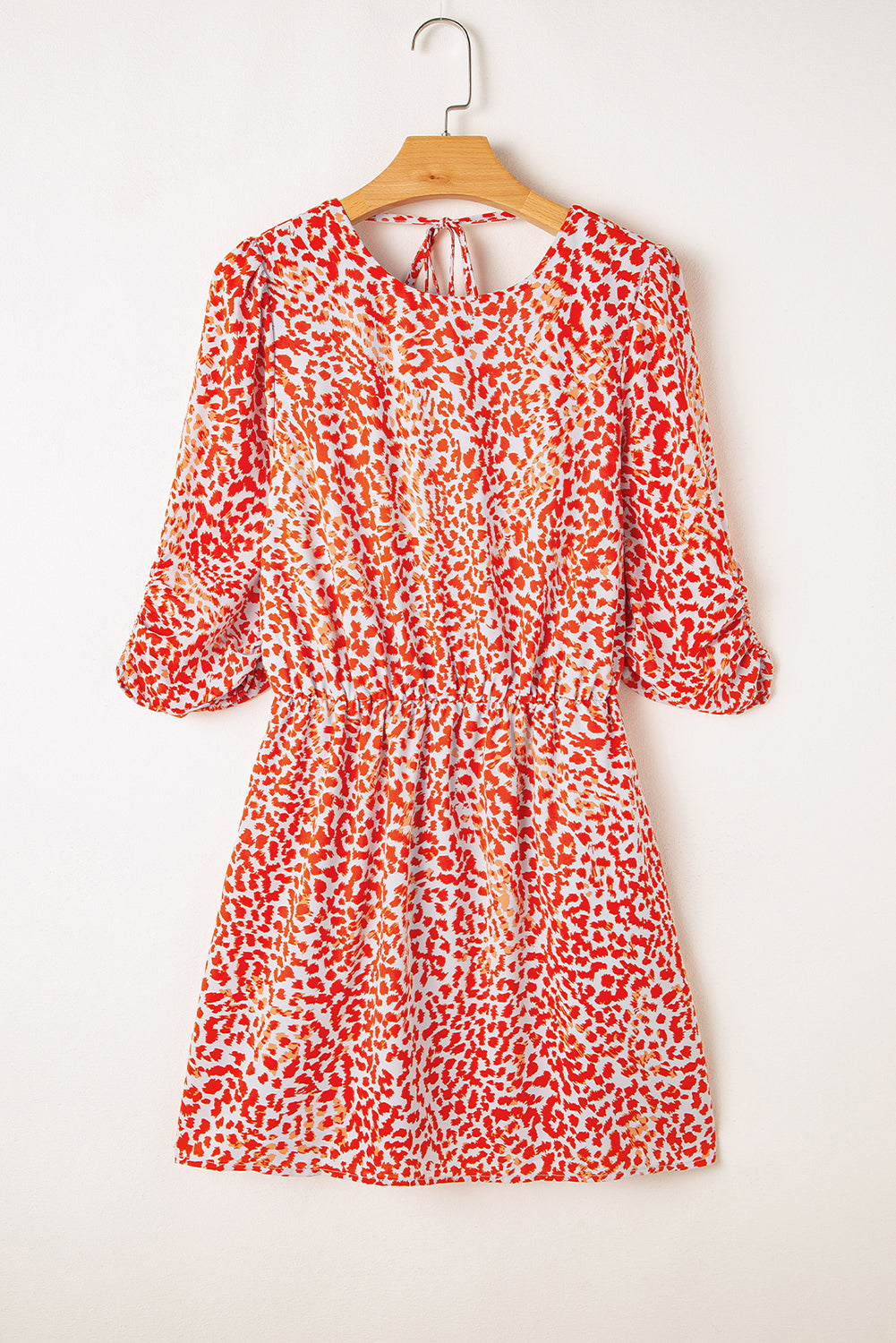 Tomato Red Leopard Print Long Sleeve Hollowed Back Split Mini Dress-Chaelisa's New Jammies
