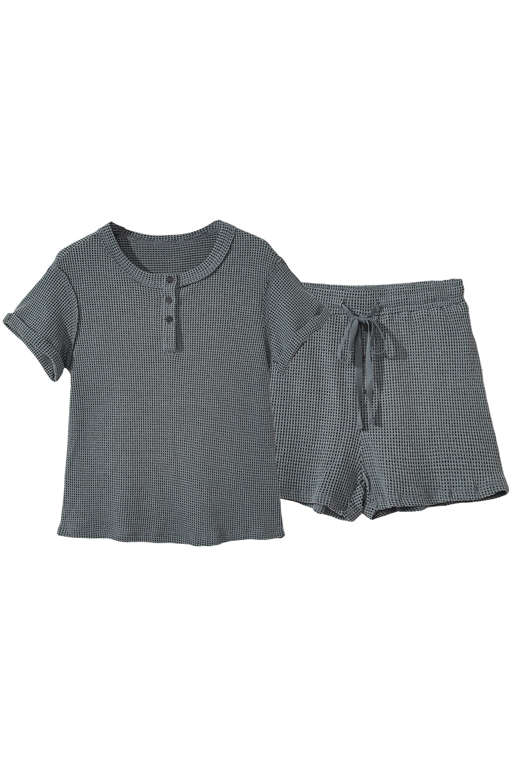 Laurel Green Waffle Knit Buttoned Top and Drawstring Shorts Set-Chaelisa's New Jammies