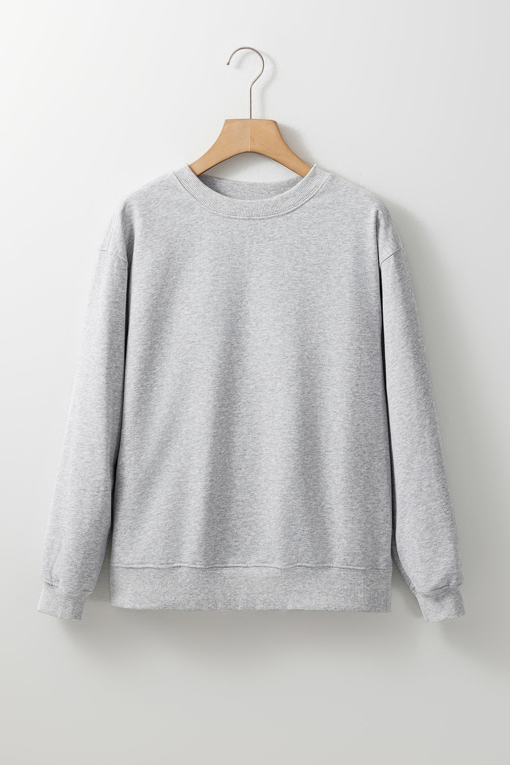 Light Grey Plain Drop Shoulder Crewneck Pullover Sweatshirt-Chaelisa's New Jammies