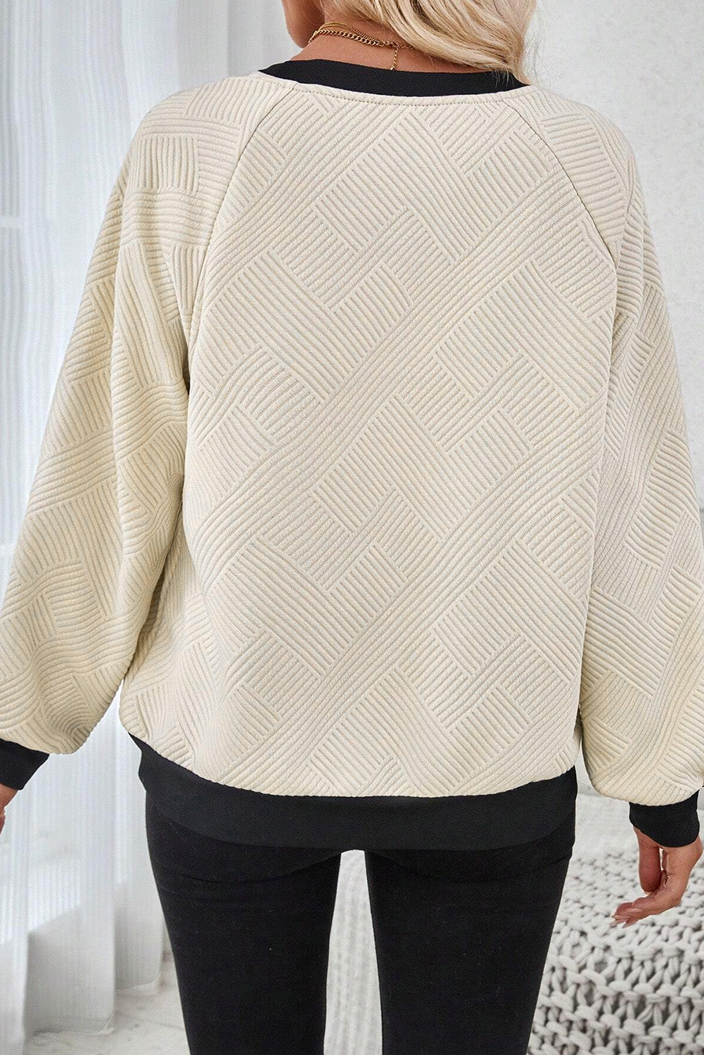 Jet Stream Color Block Edge Raglan Sleeve Crew Neck Textured Top-Chaelisa's New Jammies
