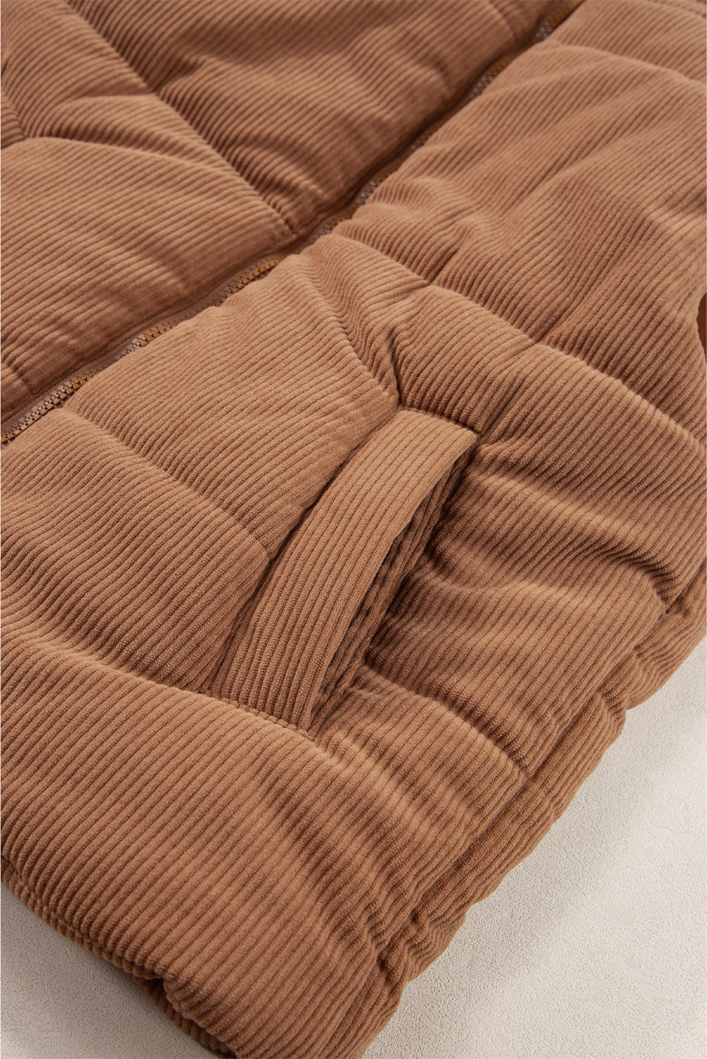 Coffee Corduroy Stand Neck Zipped Puffer Vest-Chaelisa's New Jammies
