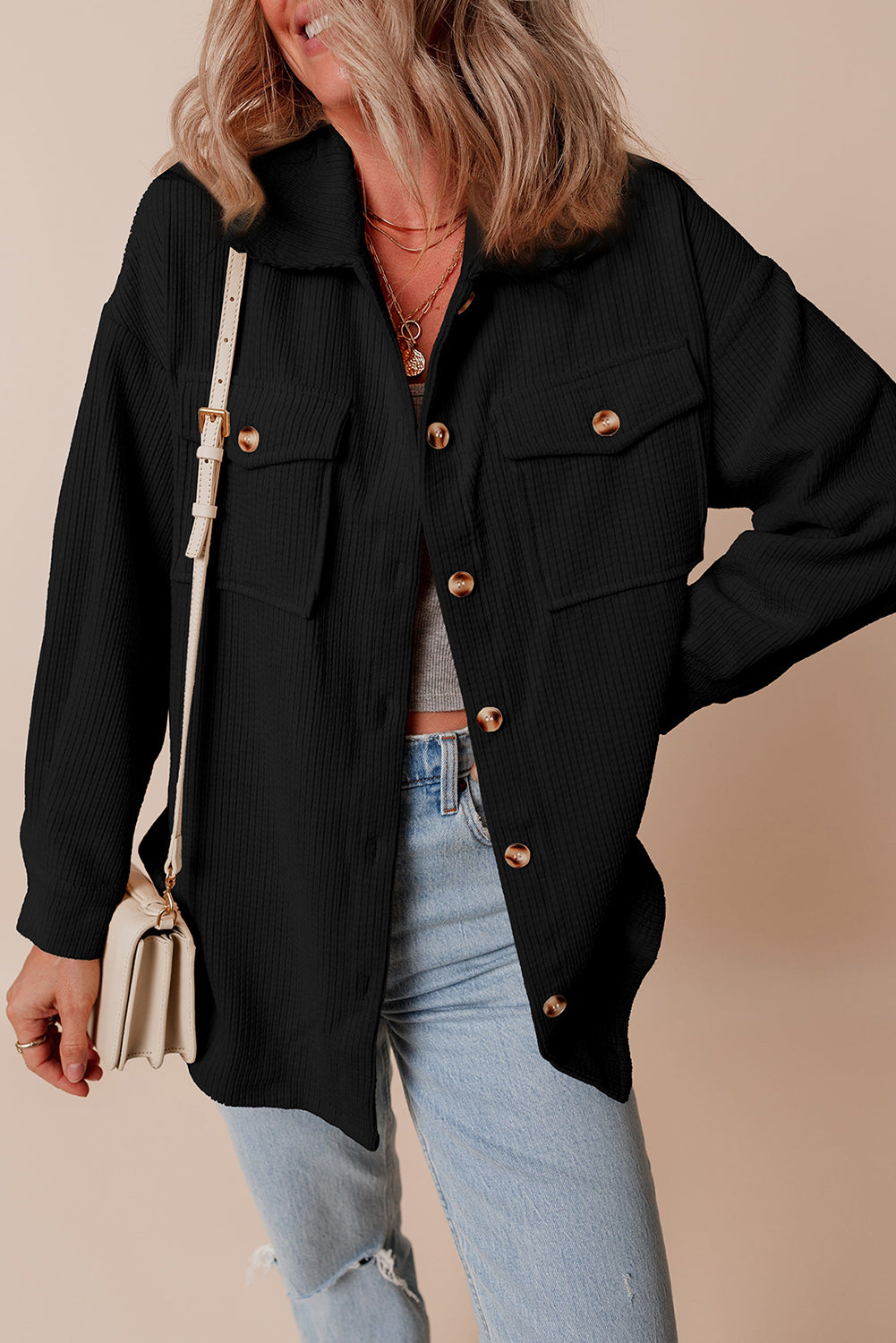 Black Corduroy Flap Pocket Button Up Shacket-Chaelisa's New Jammies