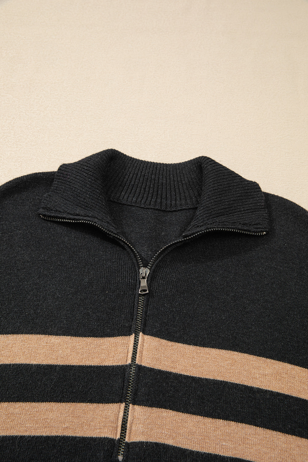 Black Stripe Collared Quarter Zipper Oversized Sweater-Chaelisa's New Jammies