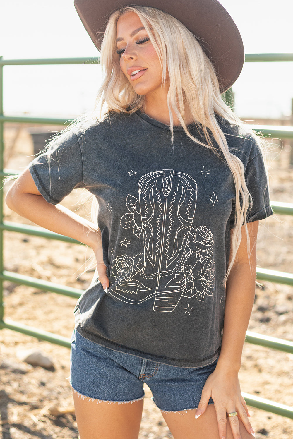 High-Rise Western Cowboy Boots Graphic Tee-Chaelisa's New Jammies
