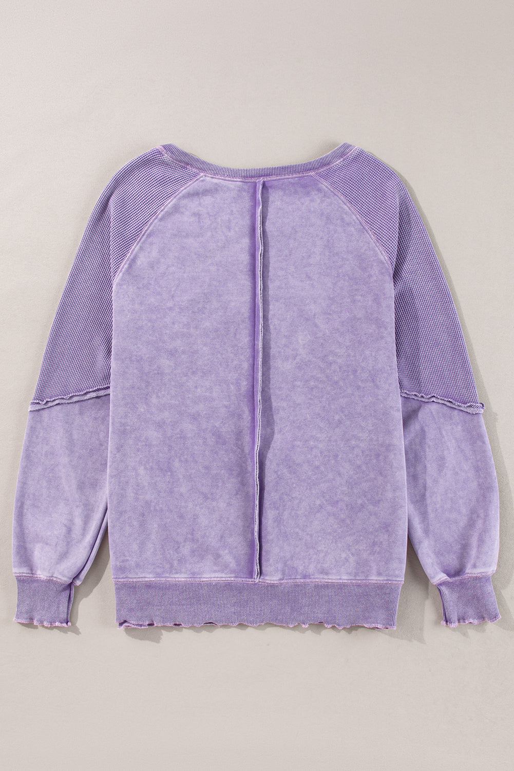 Orchid Petal Solid Waffle Knit Patchwork Raglan Sleeve Sweatshirt-Chaelisa's New Jammies