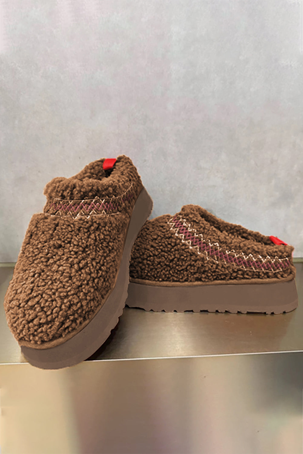 Chestnut Embroidered Sherpa Plush Thick Sole Snow Boots-Chaelisa's New Jammies