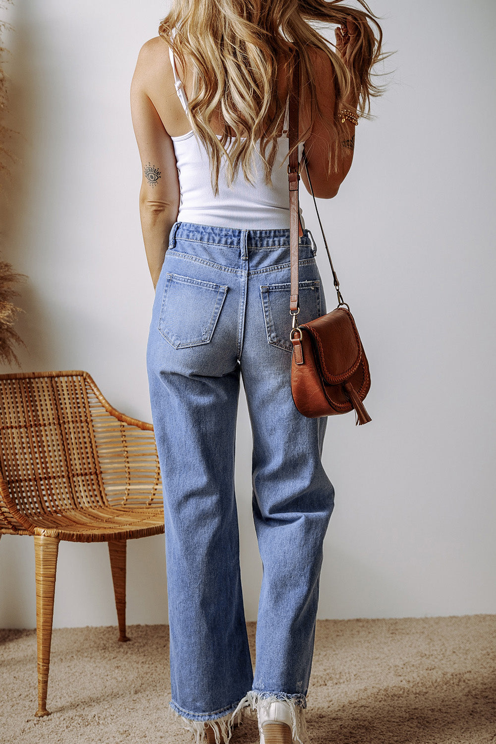 Ashleigh Blue Distressed Raw Hem Straight Leg High Waist Jeans-Chaelisa's New Jammies
