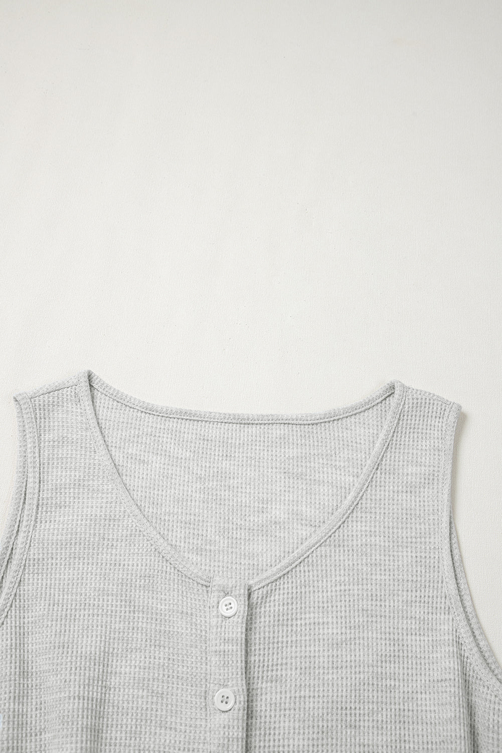 Light Grey Waffle Knit Sleeveless Buttoned Front Drawstring Waist Romper-Chaelisa's New Jammies