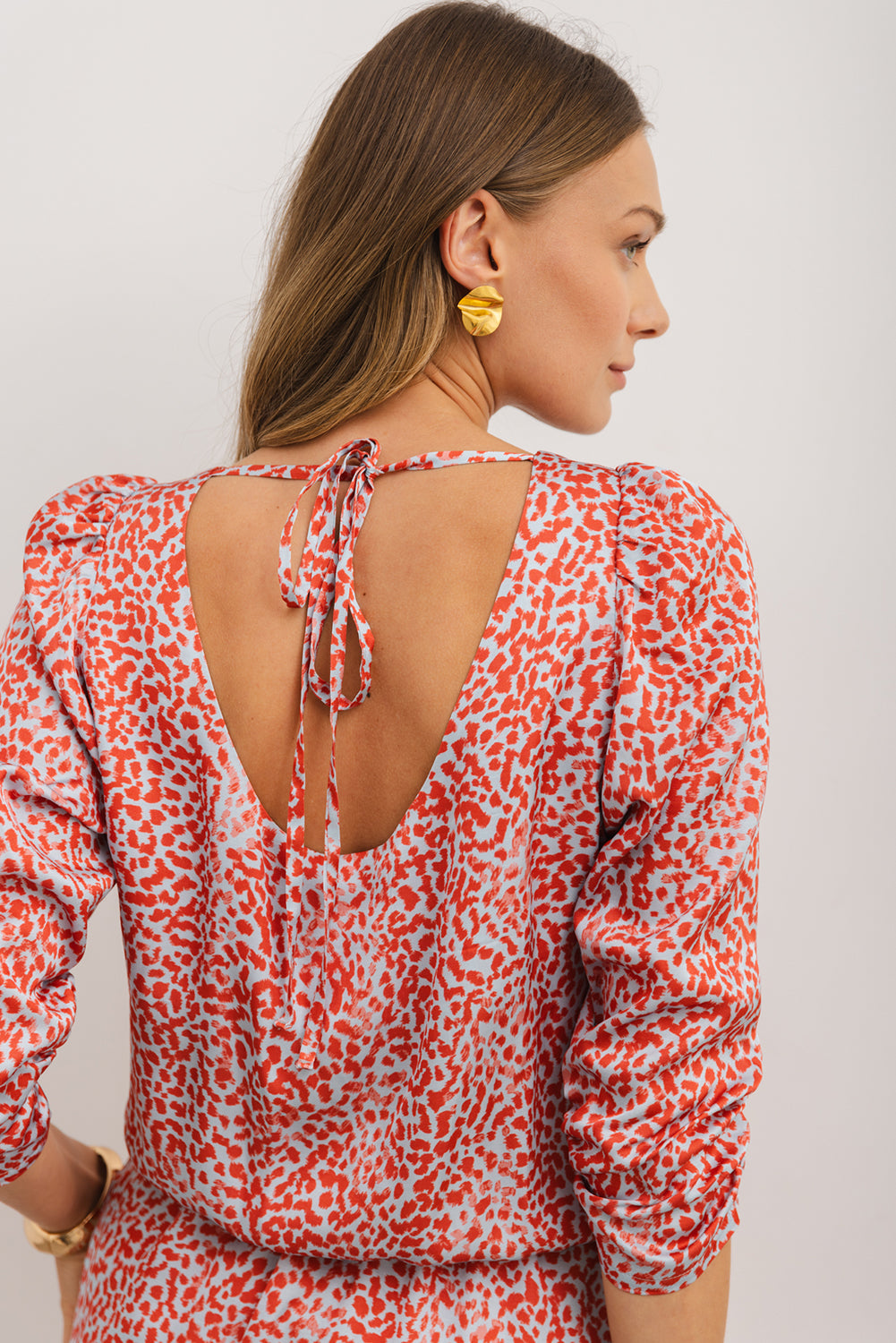 Tomato Red Leopard Print Long Sleeve Hollowed Back Split Mini Dress-Chaelisa's New Jammies
