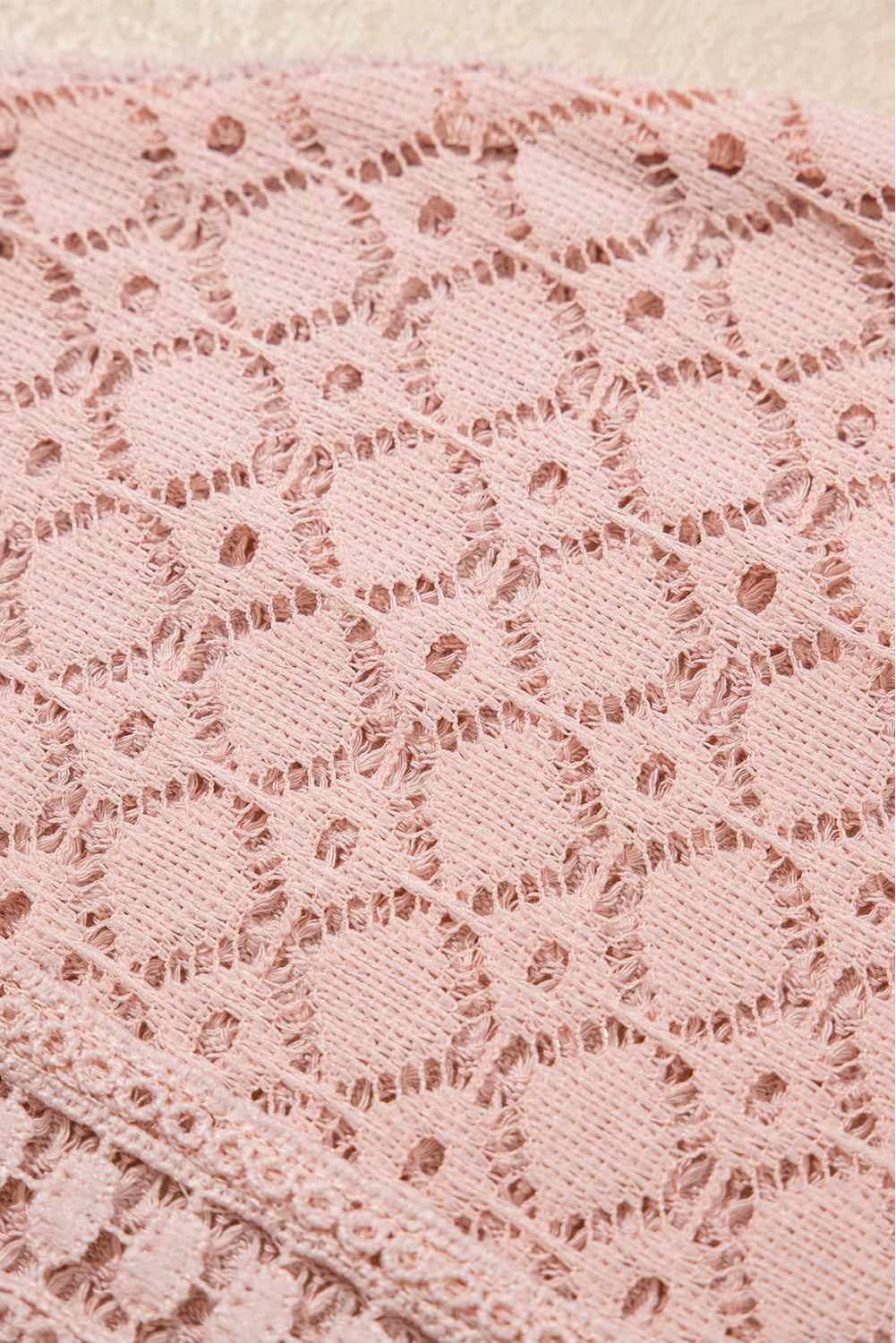 Light Pink Lace Patchwork Waffle Short Sleeve Top-Chaelisa's New Jammies