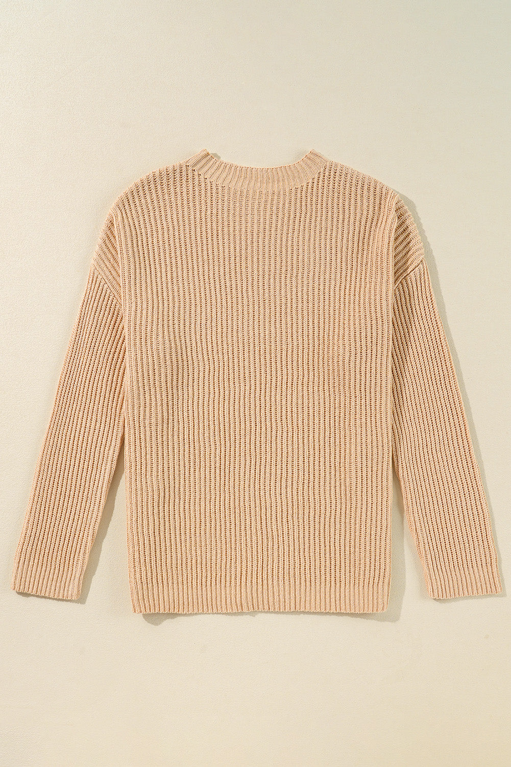 Apricot Cable Knit Drop Shoulder Side Slits Loose Sweater-Chaelisa's New Jammies