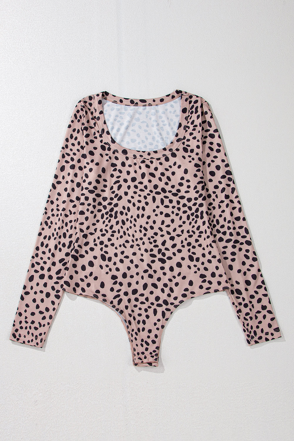 Smoke Gray Leopard Print Long Sleeve Scoop Neck Slim Fit Bodysuit-Chaelisa's New Jammies