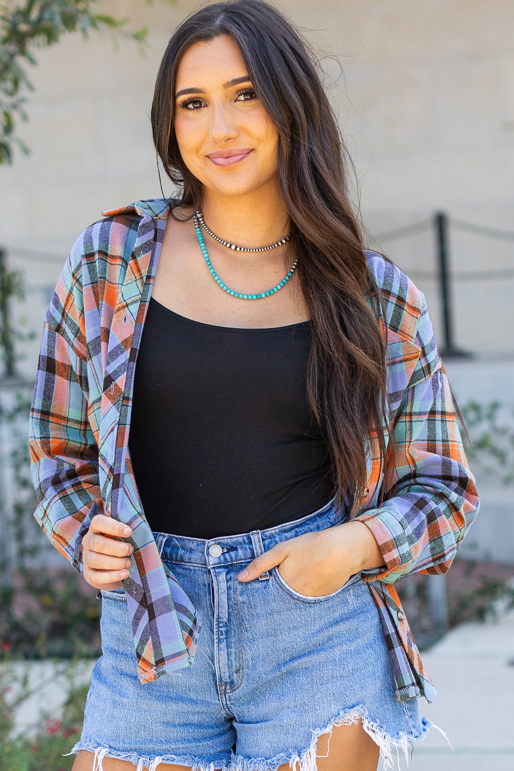 Orange Plaid Print Loose Vintage Shirt-Chaelisa's New Jammies