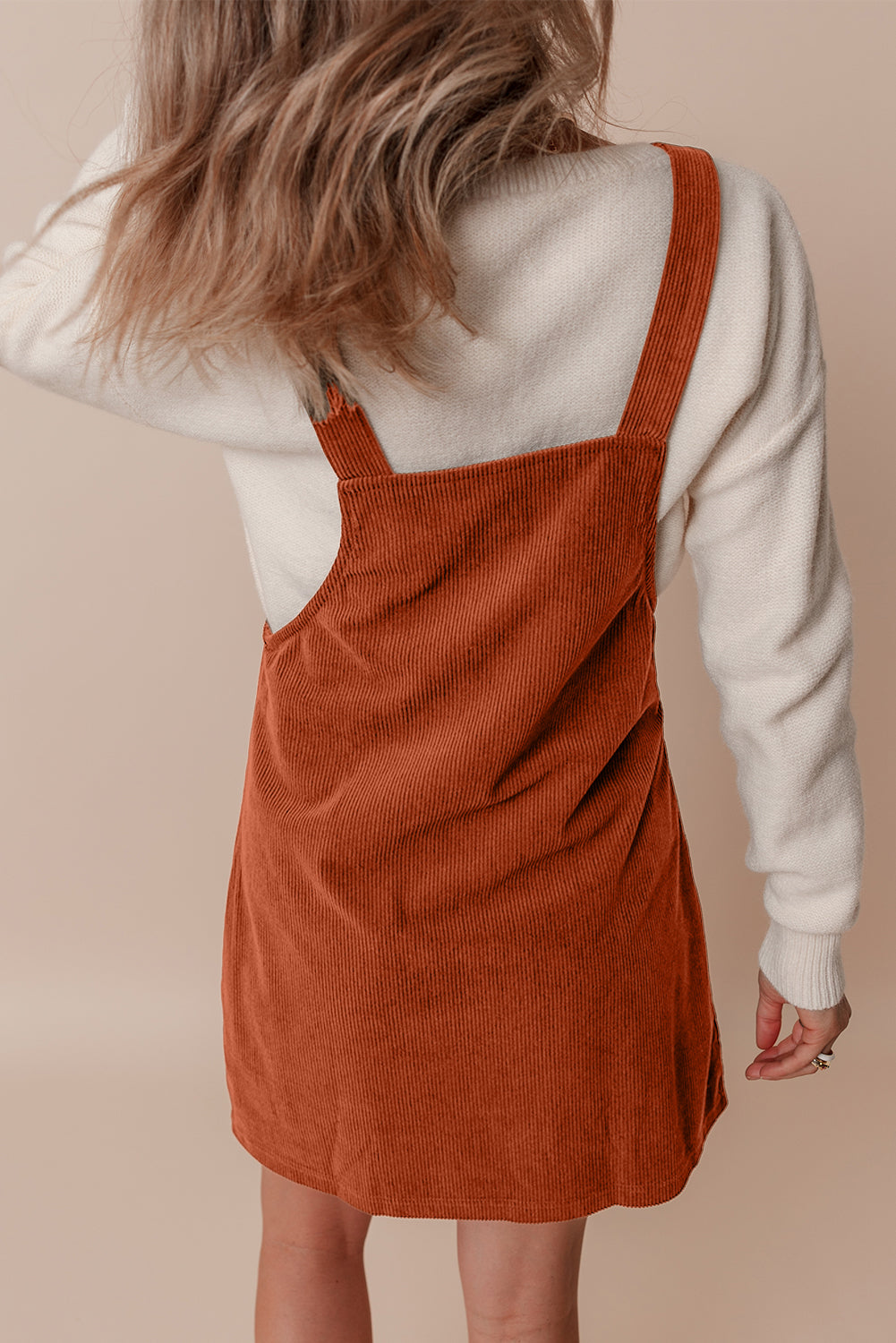 Cinnamon Solid Front Pockets Sleeveless Corduroy Overall Dress-Chaelisa's New Jammies