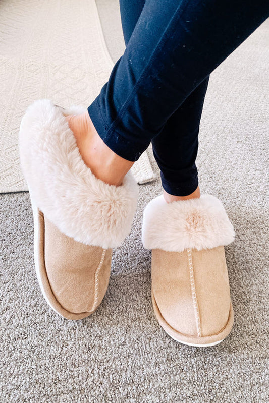 Khaki Cut and Sew Faux Suede Plush Lined Slippers-Chaelisa's New Jammies