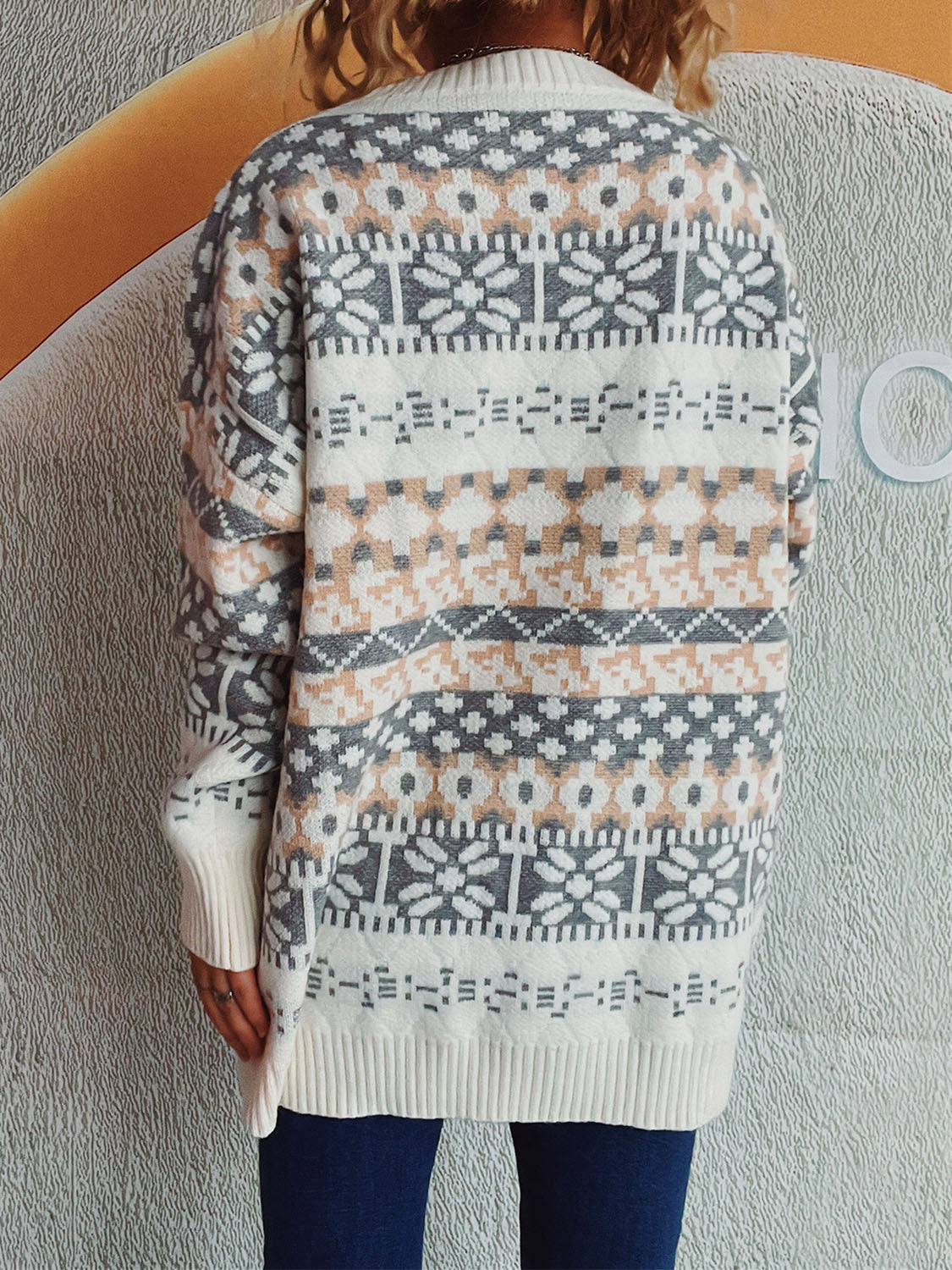 Geometric Round Neck Dropped Shoulder Sweater-Chaelisa's New Jammies