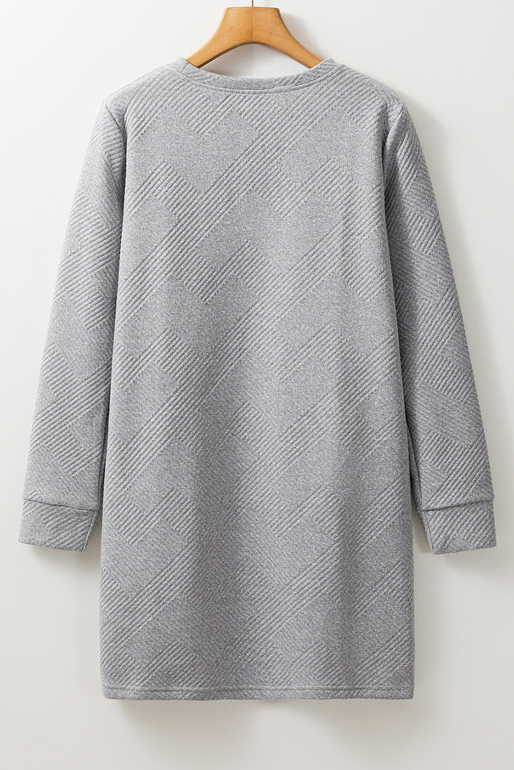 Gray Solid Color Textured Long Sleeve Shift Dress-Chaelisa's New Jammies